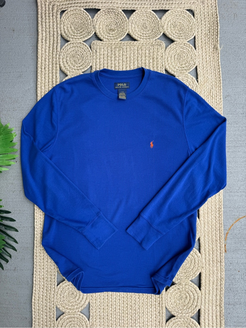 Polo Ralph Lauren Royal Blue Waffle Knit Thermal Long Sleeve Shirt L